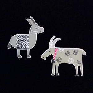 Donkey & Billy Goat Magnets - Pink & Grey Print