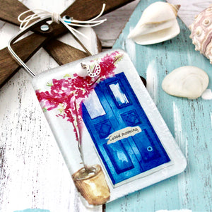 Blue Door 'Good Morning' Glass Ornament