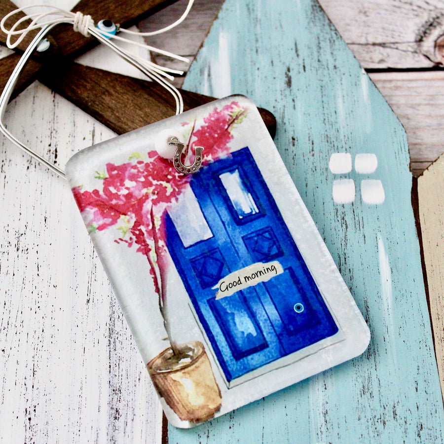 Blue Door 'Good Morning' Glass Ornament