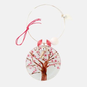 Cherry Blossom Tree Glass Ornament - Silver Loop