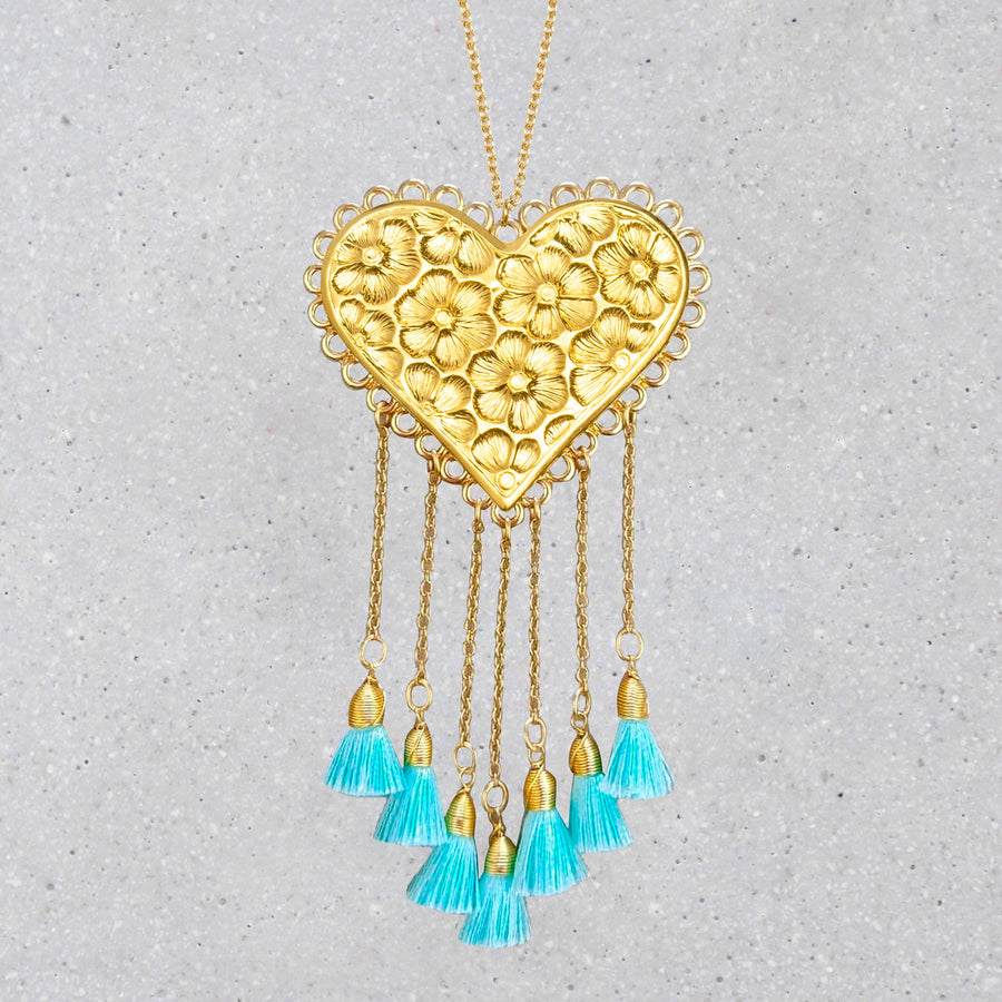 Heart With Tassels Necklace -  Valentina