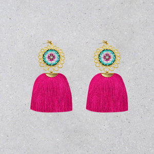 Dreamcatcher Earrings With Tassel - Fuchsia Star