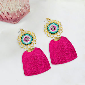 Dreamcatcher Earrings With Tassel - Fuchsia Star