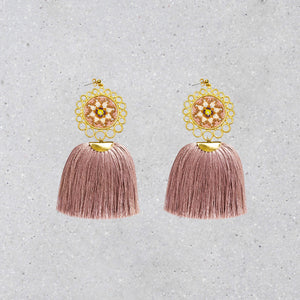 Dreamcatcher Earrings With Tassel - Taupe Blush