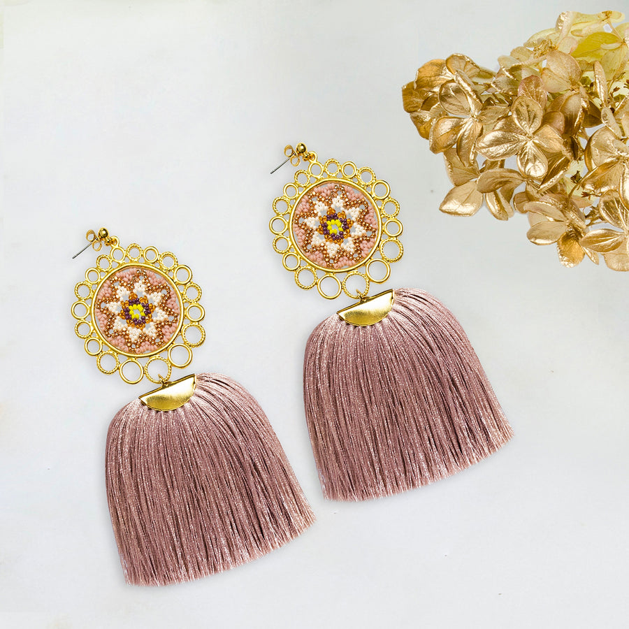 Dreamcatcher Earrings With Tassel - Taupe Blush