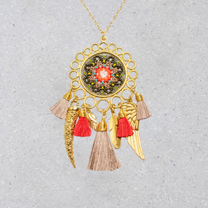 Dreamcatcher Necklace - Coral Sunset