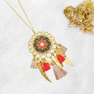 Dreamcatcher Necklace - Coral Sunset